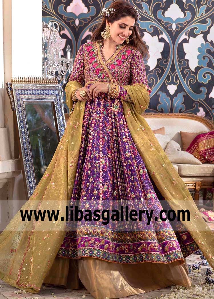 Fit and Flare Angarkha Silhouette California CA USA Designer Pakistani Angarkha for Wedding Events